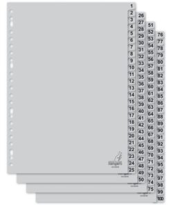 Kangaro KTC Tabblad Kangaro A4 cijfers PP 120 micron grijs 23-gaats     100-delig