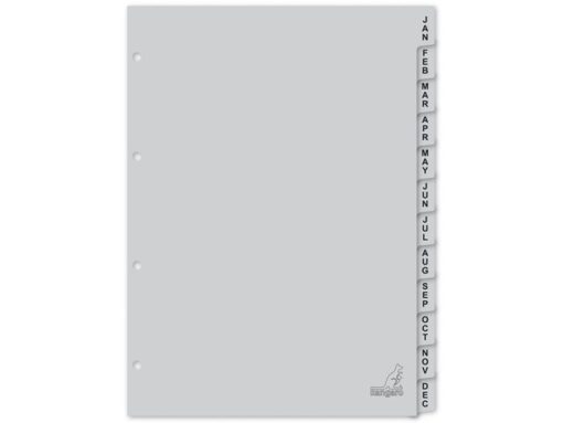 Kangaro KTC Tabblad Kangaro A4 letters PP 120 micron grijs 4-gaats      12-delig maand