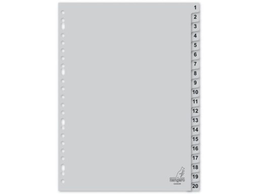 Kangaro KTC Tabblad Kangaro A4 cijfers PP 120 micron grijs 23-gaats 20-delig