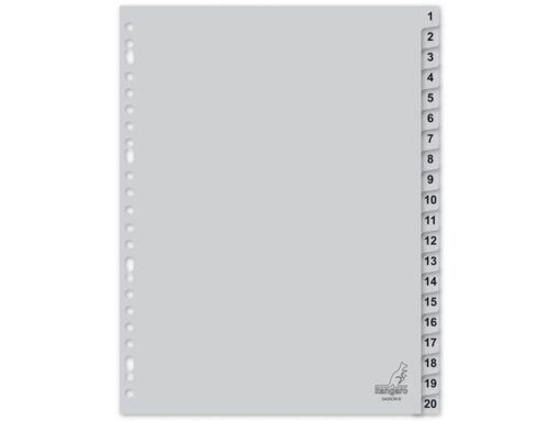 Kangaro KTC Tabblad Kangaro A4 cijfers PP 120 micron grijs 23-gaats     20-delig EB