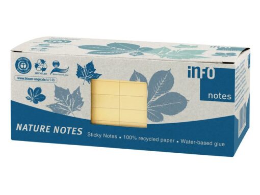 Info Notes 75x75mm geel recycled doos a 12 blok