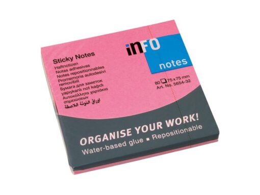 Info Notes 75x75mm fel roze blok a 80 vel