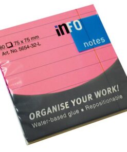 Info Notes 75x75mm fel roze blok a 80 vel gelinieerd
