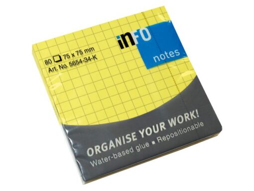 Info Notes 75x75mm fel geel blok a 80 vel ruit