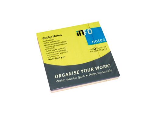 Info notes 75x75 mm fel geel, roze, groen en oranje 100 vel