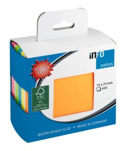 Info notes 75x75mm kubus 450 blaadjes, mix 6 kleuren, FSC,  hanging hole.
