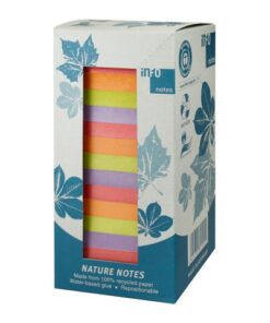 Info notes 75x75mm 16 x 100 blaadjes, 4 kleuren, blauwe engel, toren verpakking.