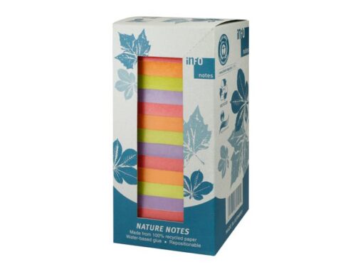 Info notes 75x75mm 16 x 100 blaadjes, 4 kleuren, blauwe engel, toren verpakking.