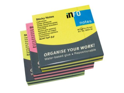 Info Notes 75x75mm assorti felle kleuren pak a 6 blok