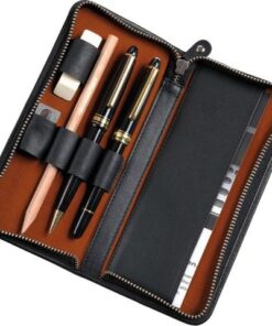 Alassio Pennenetui voor 3 stuks zwart leer met ritssluiting 17,5 x  8 x 2,5 cm.