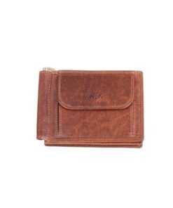 Portefeuille Mika bruin RFID. Leer. met geldklem 11x8x2,5cm