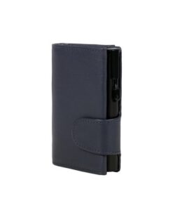 Pasjeshouder Clicksafe nappaleer blauw/zwart RFID 8 pasjes met opbergvak voor muntgeld