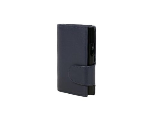 Pasjeshouder Clicksafe nappaleer blauw/zwart RFID 8 pasjes met opbergvak voor muntgeld