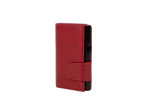 Pasjeshouder Clicksafe nappaleer rood/zwart RFID 8 pasjes met opbergvak voor muntgeld