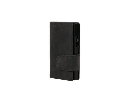 Pasjeshouder Clicksafe jachtleer zwart/zwart RFID 8 pasjes met opbergvak voor muntgeld