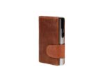 Pasjeshouder Clicksafe buffelleer cognac/zilver RFID 8 pasjes met opbergvak voor muntgeld