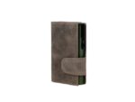 Pasjeshouder Clicksafe jachtleer grijs/groen RFID 8 pasjes met opbergvak voor muntgeld