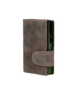Pasjeshouder Clicksafe jachtleer grijs/groen RFID 8 pasjes met opbergvak voor muntgeld