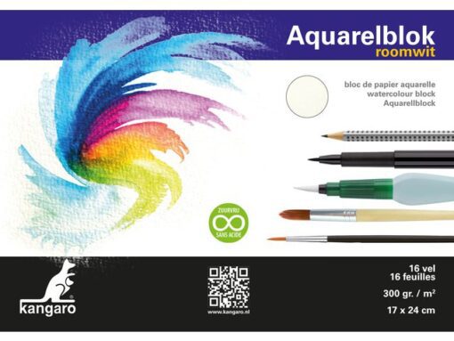 Aquarelpapier Kangaro blok 17x24cm 300 grams 16 vel roomwit