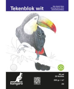 Tekenblok Kangaro A4, 200 grams, 20 vel, wit, fijne korrel, kopgelijmd