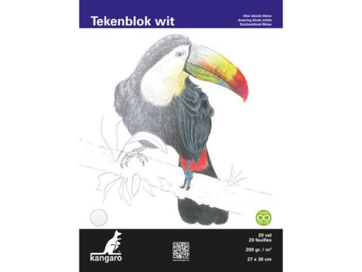 Tekenblok Kangaro 27x36cm, 200 grams, 20 vel, wit, fijne    korrel, kopgelijmd