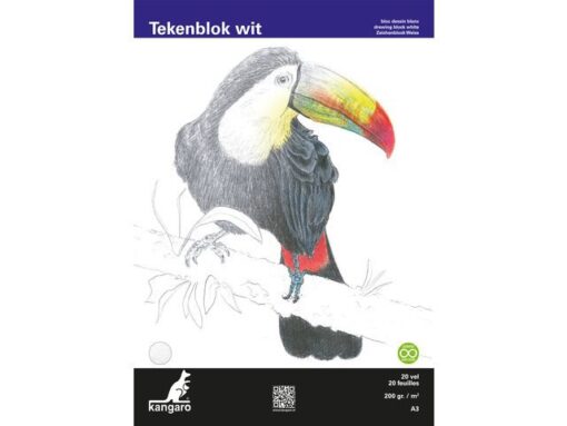 Tekenblok Kangaro A3, 200 grams, 20 vel, wit, fijne korrel, kopgelijmd