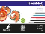 Tekenblok Kangaro A5 200 grams 20 vel, wit zuurvrij, 1      zijdig gelijmd