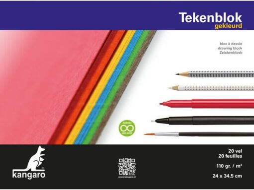Tekenblok Kangaro A4+ (24x34,5cm) 110 gram 20 vel assorti