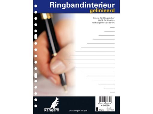 Ringbandinterieur Kangaro 17 gaats gelinieerd + voorlijn    150 vel