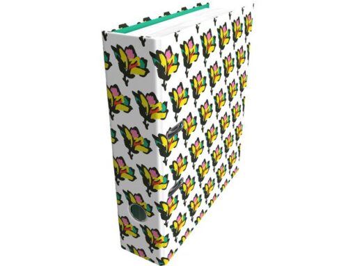 Kangaro KTC Ordner breed hello sunshine 7.5cm rug.A4. Met grijpgat,     twee sleuven en papieraandrukker. Met heftboom mechaniek
