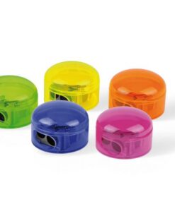 Mobius & Ruppert puntenslijper Möbius & Ruppert dubbel met container, rond   assorti groen, blauw, roze, geel, oranje display 12 stuks