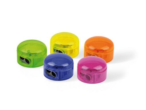 Mobius & Ruppert puntenslijper Möbius & Ruppert dubbel met container, rond   assorti groen, blauw, roze, geel, oranje display 12 stuks