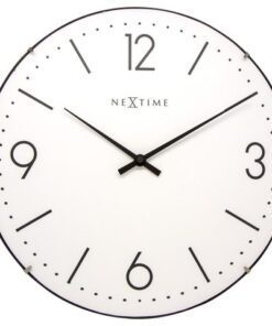 Wandklok NeXtime dia. 35 cm, bol glas, wit, 'Basic Dome'