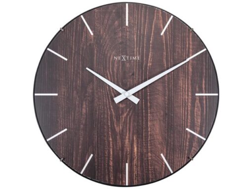 Wandklok Nextime Edge-Wood-Dome dia 35cm kunststof bruin
