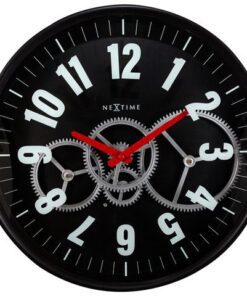 Wandklok Nextime 36cm Gear Clock zwart metaal/glas