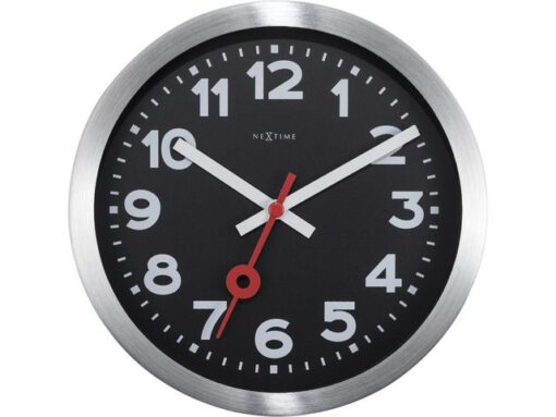 Wandklok NeXtime 'Station' Ø19 cm, geborsteld aluminium     zwart
