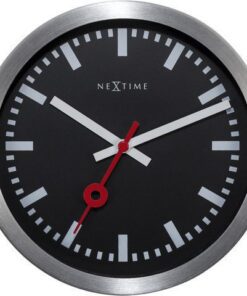 Wandklok NeXtime 'Station' Ø19 cm, geborsteld aluminium     zwart