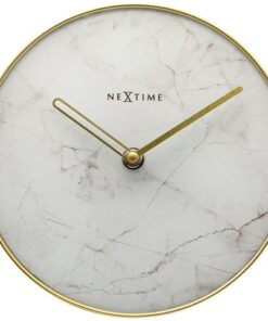 NeXtime - Tafelklok - Ø 20 cm - Glas / Metaal - Wit -       'Marble'