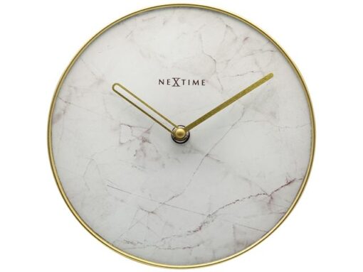 NeXtime - Tafelklok - Ø 20 cm - Glas / Metaal - Wit -       'Marble'