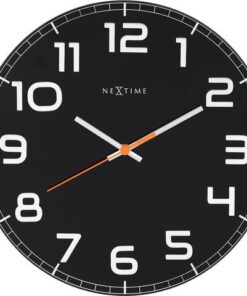 Wandklok NeXtime dia. 30 x 3.5 cm, glas, zwart, 'Classy     Round'