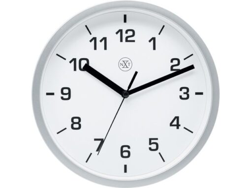 NeXtime wandklok NXT diameter 20cm kunststof zilver, witte          wijzerplaat