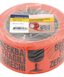 Verpakkingstape Raadhuis 48mmx66m oranje breekbaar