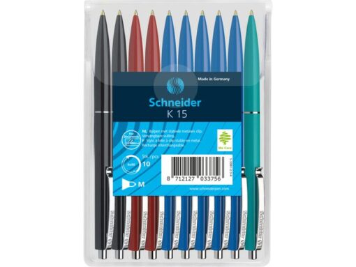 Balpen Schneider K15 10stuks assorti kleuren in             hangverpakking
