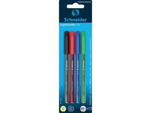Balpen Schneider Vizz M blister a 4st. (zwart,rood,         blauw,groen)