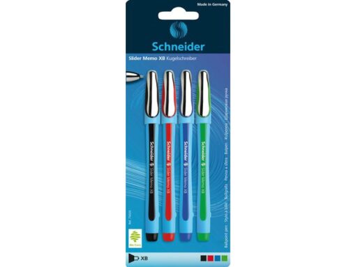 Balpen Schneider Slider Memo XB 1,4mm 4 stuks op blister    assorti