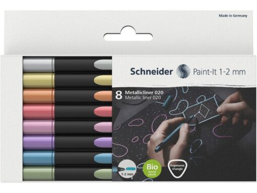 Metallic liner Schneider Paint-it 020 1-2mm etui 8st.       (metallic zilver, goud, koper,
