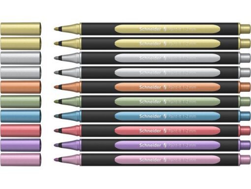 Metallic liner Schneider Paint-it 020 1-2mm doos 10st.      ass.kleur (metallic zilver 2x,