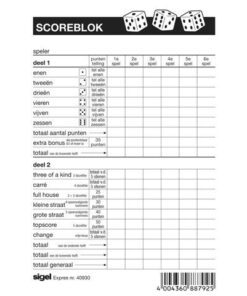 Scoreblok Sigel voor yahtzee 105x148mm 100 blad