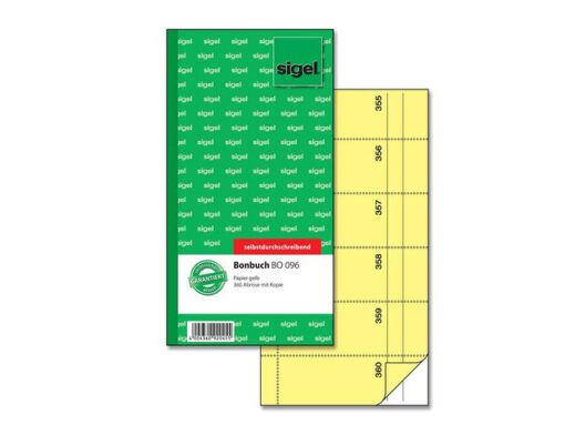 Bonboekje Sigel zelfdoorschrijvend 10,5x20cm 360 nrs geel