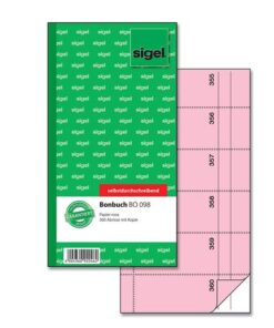 Bonboekje Sigel zelfdoorschrijvend 10,5x20cm 360 nrs roze